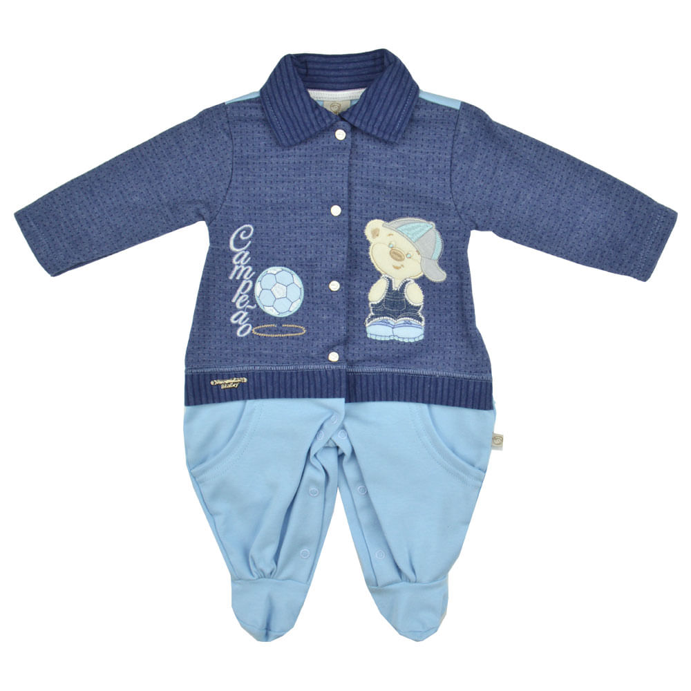 Macacao Suedine Masculino Bebe Pipoquinhas Campeao b Family Macacao Suedine Masculino Bebe Pipoquinhas Campeao b Family