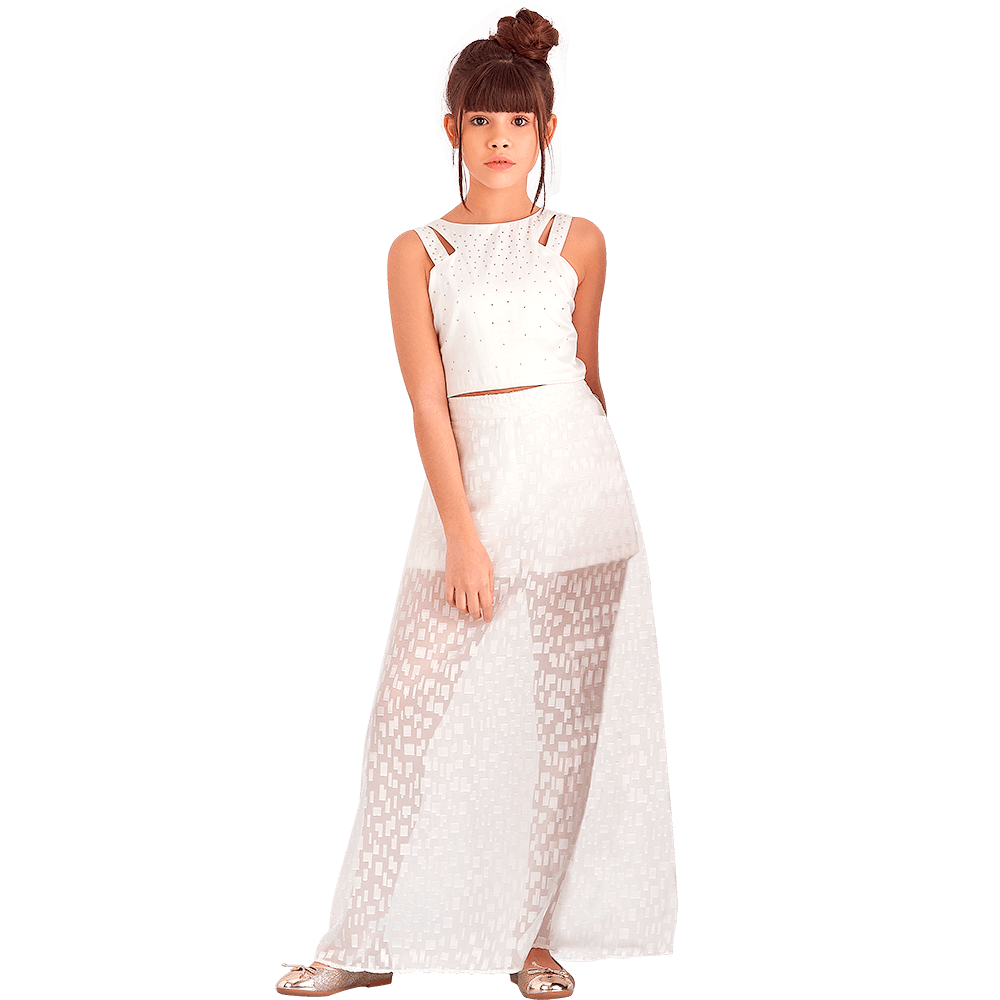 conjunto cropped e saia juvenil
